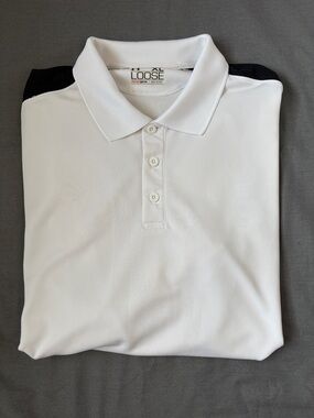 Under Armour HeatGear Polo Men’s XL White Black Loose Fit Performance Golf EUC